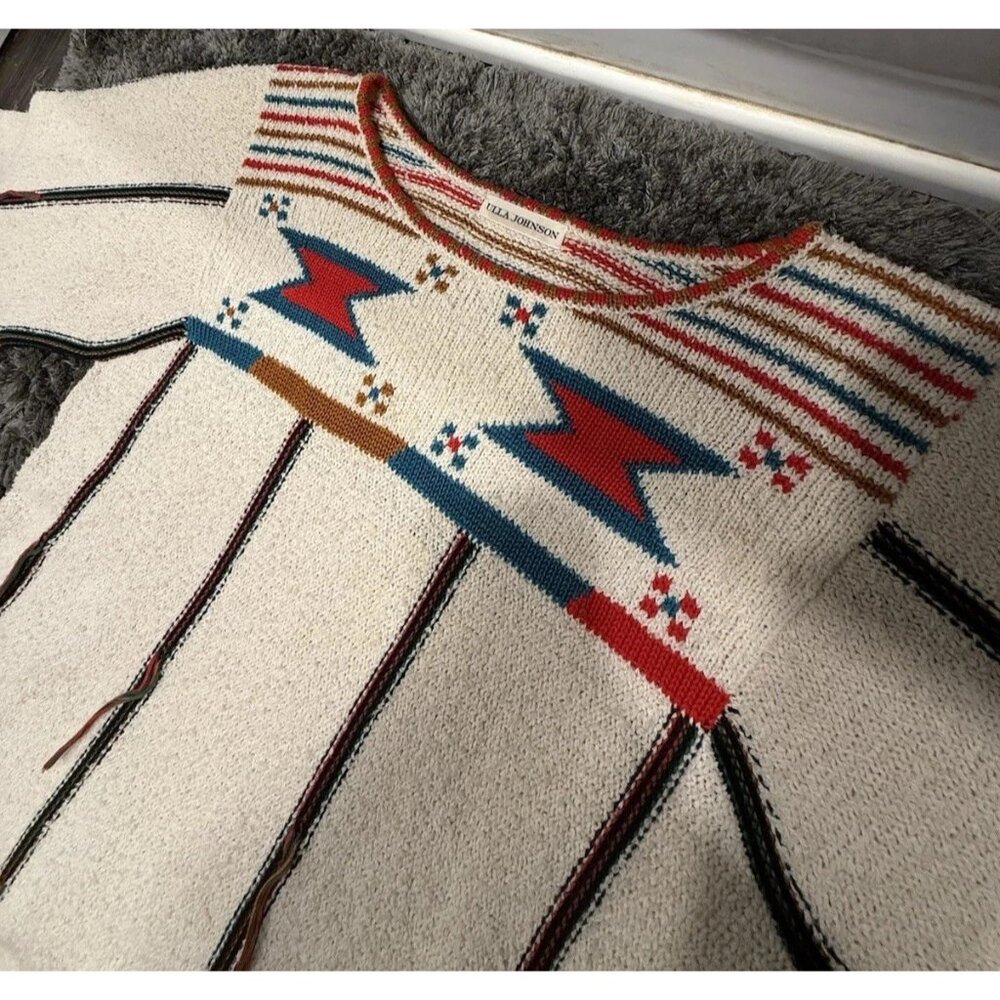Ulla Johnson Cream Crew Neck Sweater with Decorative Pattern - Picture 3 of 5